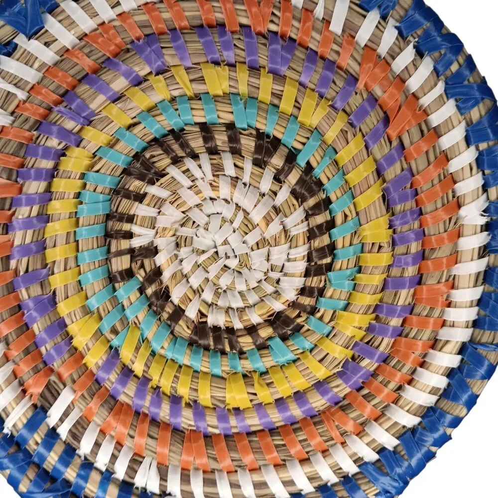 Large Colorful Woven Coasters Rattan And Plastic Multicolor 5.5